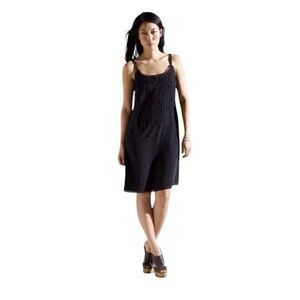 Eileen Fisher | Like new 100% silk beaded black scoopneck midi sleeveless dress